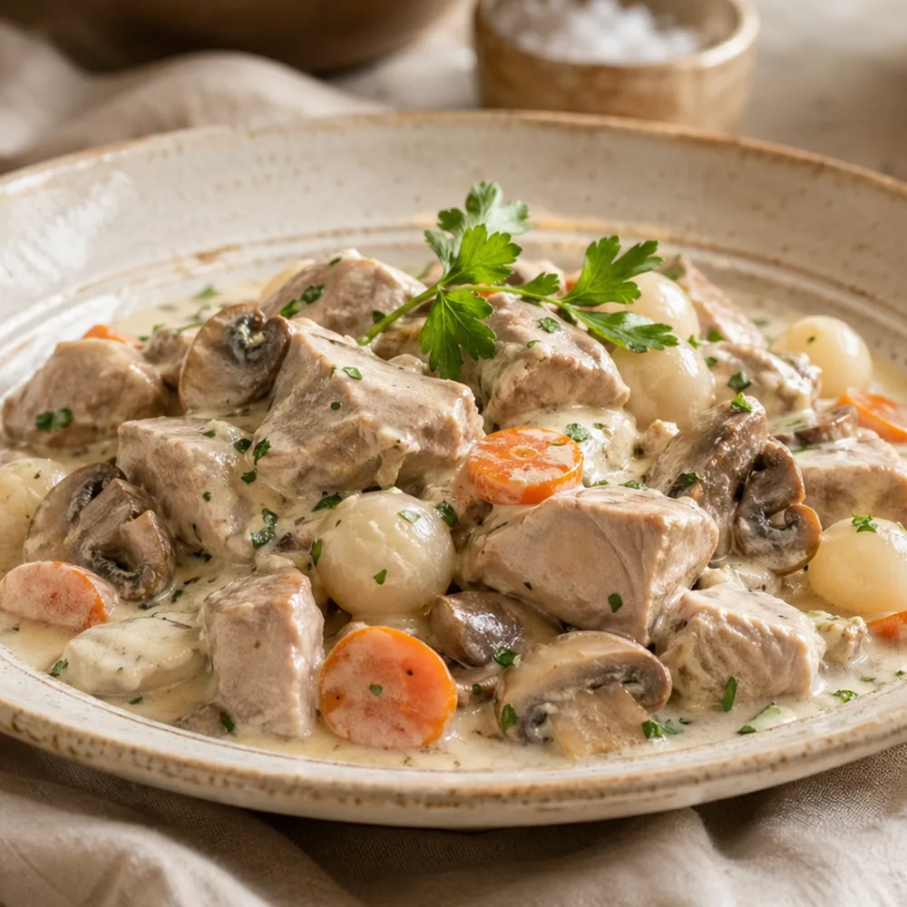 Détail de Blanquette de veau à l'ancienne Détail gourmand de Blanquette de veau à l'ancienne