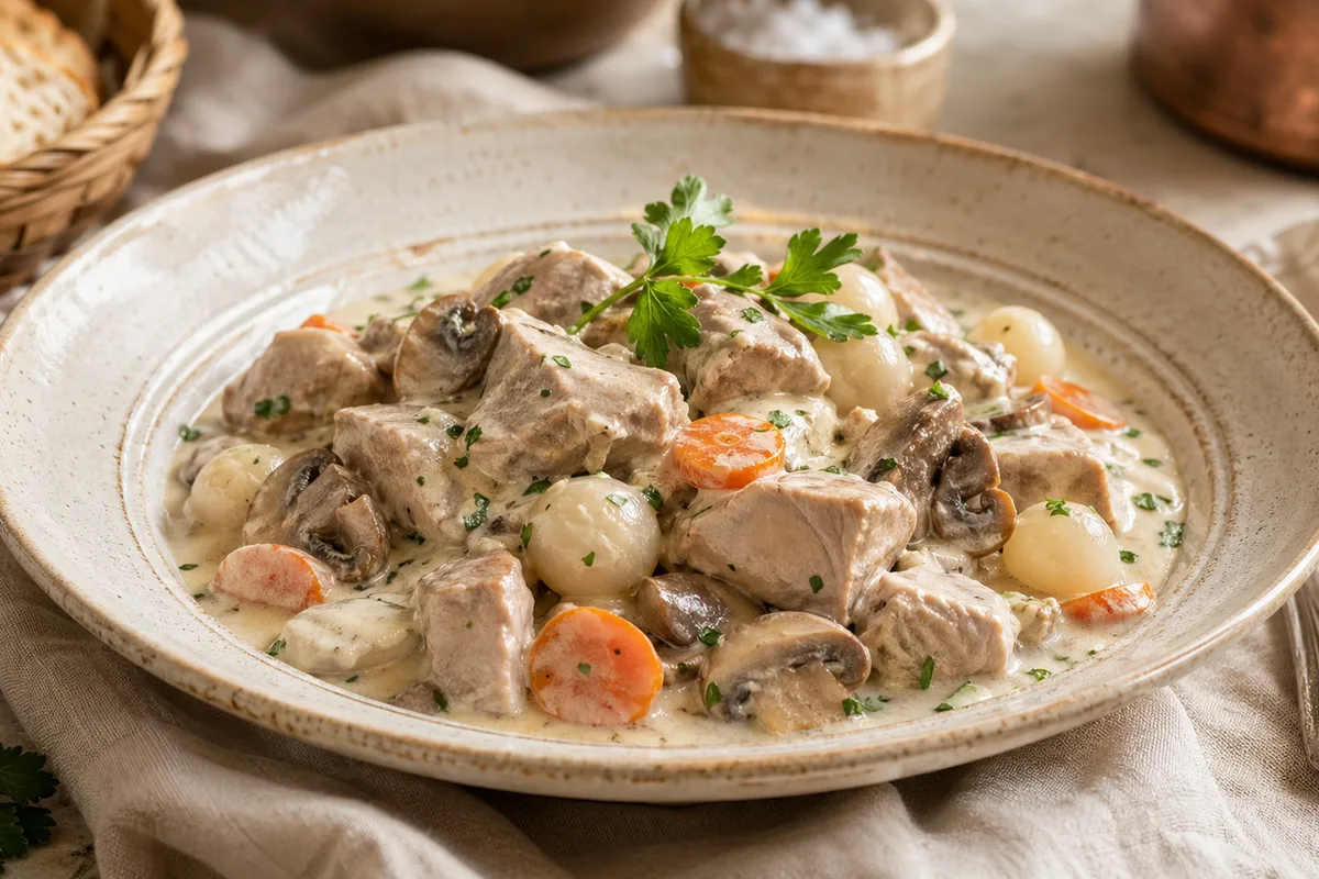 Préparation de Blanquette de veau à l'ancienne avec produits français