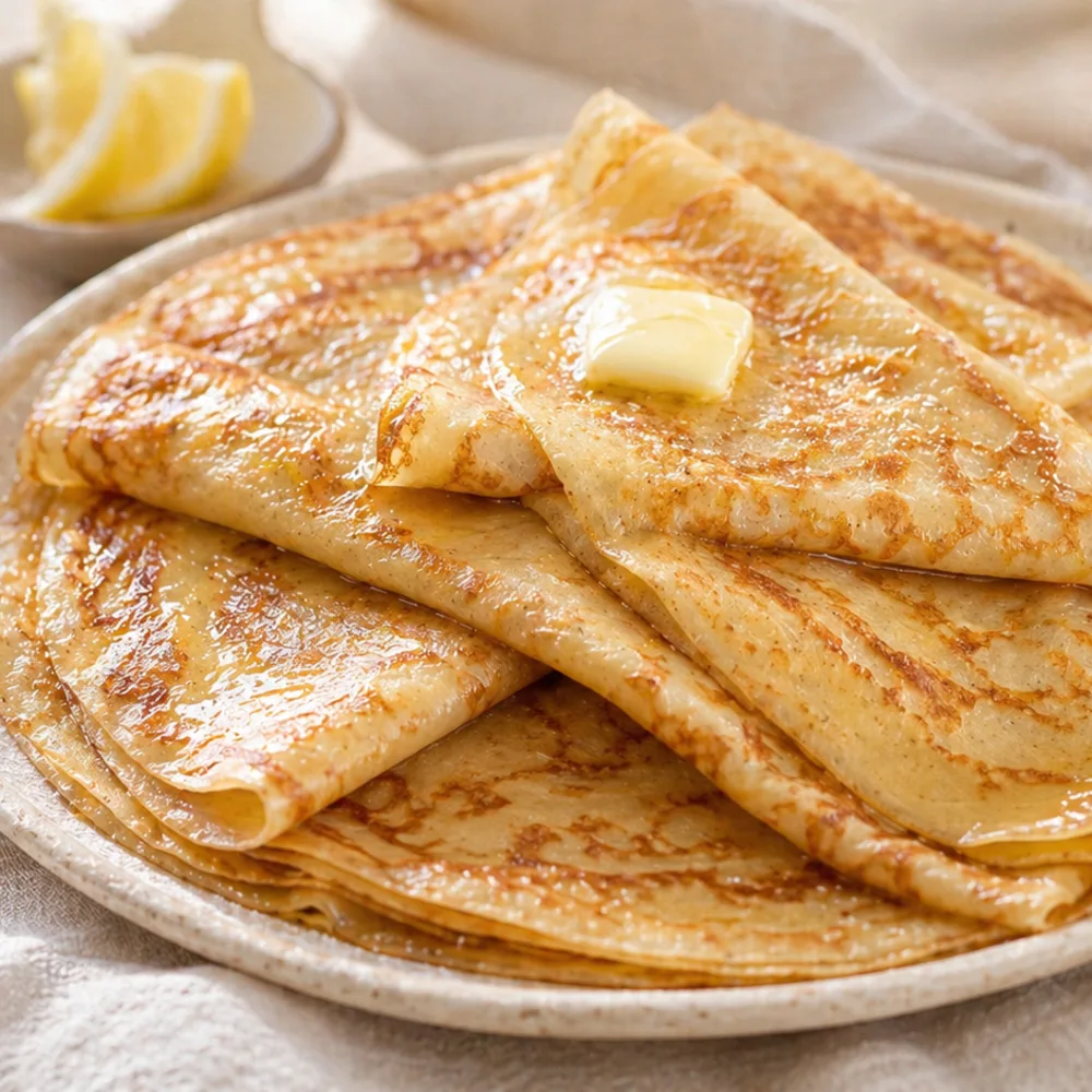 Détail de Crêpes françaises moelleuses Détail gourmand de Crêpes françaises moelleuses