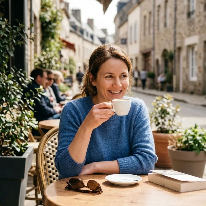 Juliette Martin à une terrasse française