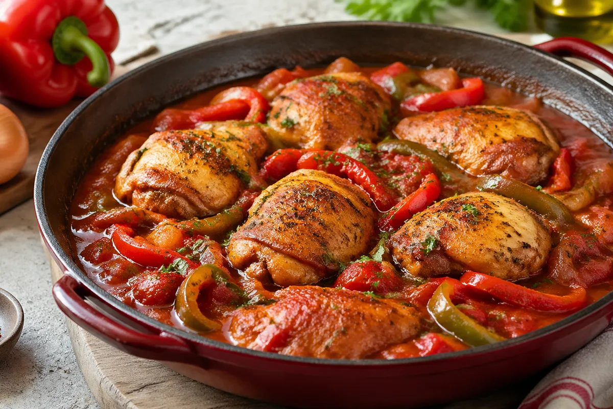 Préparation de Poulet basquaise familial avec produits français