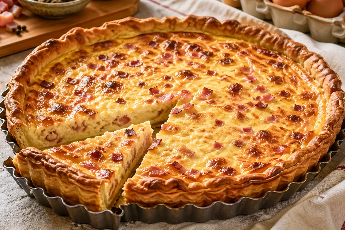 Préparation de Quiche lorraine authentique avec produits français